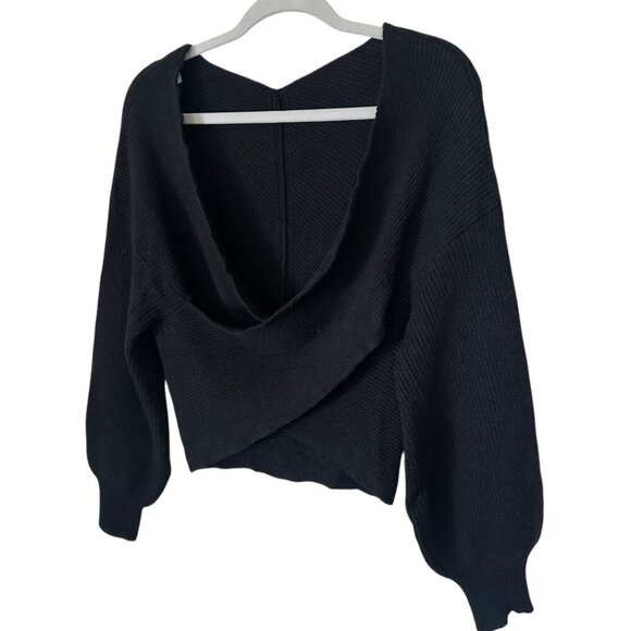 Revolve SNDYS Double Cross Ribbed Knit Sweater Womens Size XS Balloon Sleeves - Picture 2 of 8